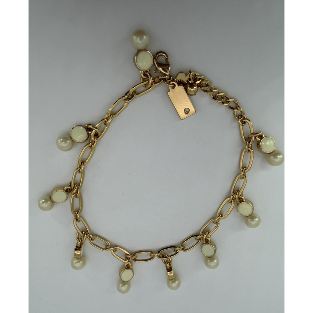 Kate Spade Pearly Delight Charm Bracelet Gold Tone Faux Pearls Crystal Charms - Picture 3 of 7